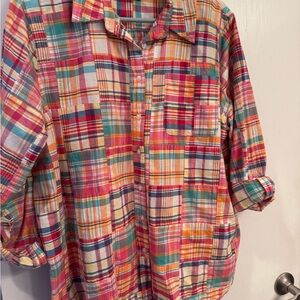 Lands' End Multicolor Madras button down blouse